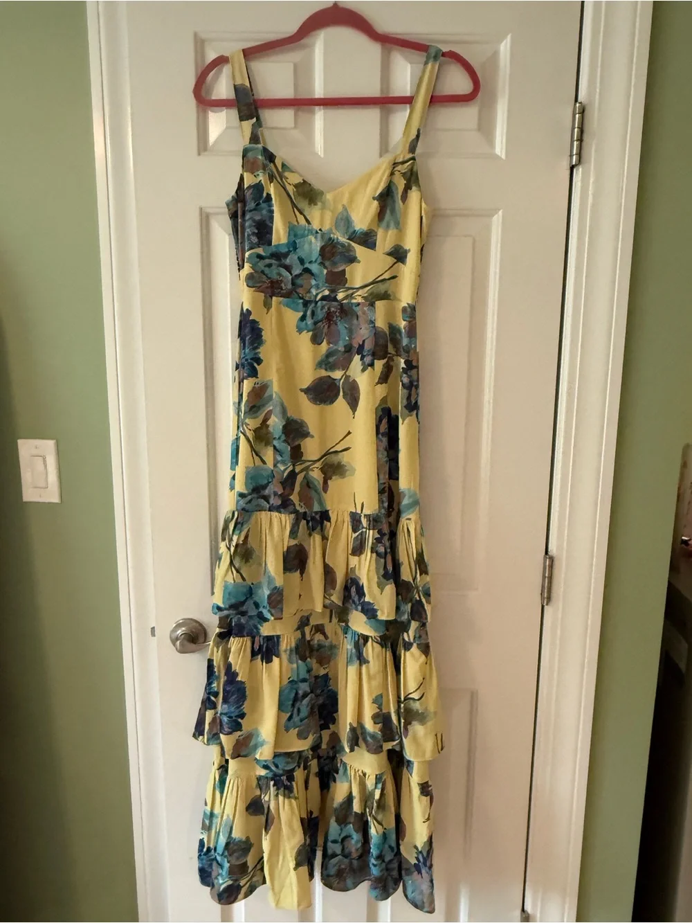 Abercrombie & Fitch Yellow Floral Tiered Maxi Dress with Blue Bloom Print